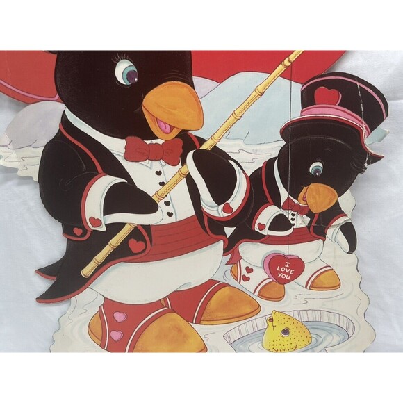 Vintage Valentine’s Day Die Cut Penguin Wall Decoration Hard To Find - Picture 9 of 12